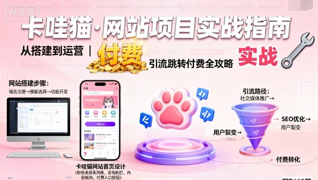 卡哇猫·网站项目，网站搭建与运营以及引流跳转付费-知行阁轻创网-分享网络赚钱项目-全网首发副业项目实操平台-副业创业项目网