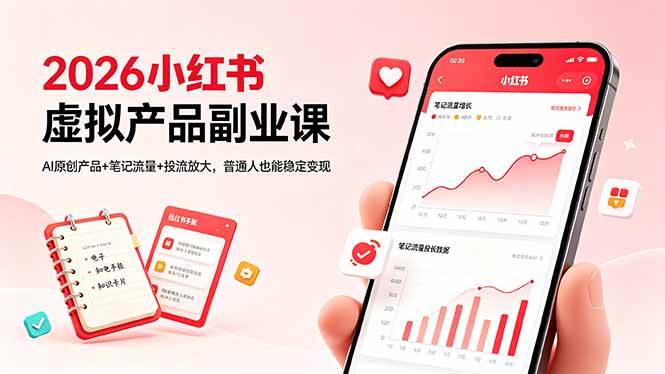 （18449期）2026小红书虚拟产品副业课，AI原创产品+笔记流量+投流放大，普通人也能稳定变现-知行阁轻创网-分享网络赚钱项目-全网首发副业项目实操平台-副业创业项目网