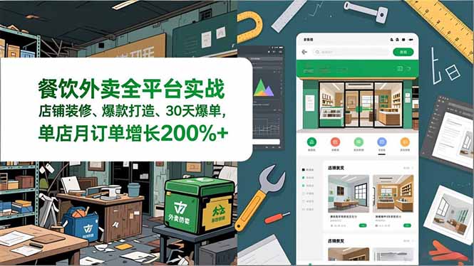 餐饮外卖全平台实战，店铺装修、爆款打造、30天爆单，手把手教学，单店月订单增长200%+-知行阁轻创网-分享网络赚钱项目-全网首发副业项目实操平台-副业创业项目网