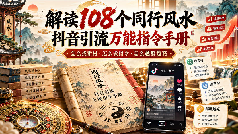 解读108个同行风水抖音引流万能指令手册，怎么找素材·怎么做指令·怎么越磨越亮【文档】-知行阁轻创网-分享网络赚钱项目-全网首发副业项目实操平台-副业创业项目网