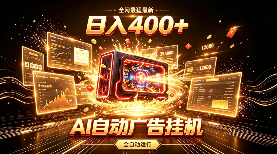 全网最猛最新的AI自动广告挂G，狠收益日入400+，真正做到躺賺式变现【揭秘】-知行阁轻创网-分享网络赚钱项目-全网首发副业项目实操平台-副业创业项目网