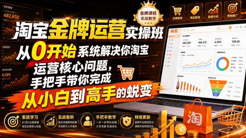淘宝金牌运营实操班，从0开始系统解决你淘宝运营核心问题，手把手带你完成从小白到高手的蜕变（2026年7月）-知行阁轻创网-分享网络赚钱项目-全网首发副业项目实操平台-副业创业项目网