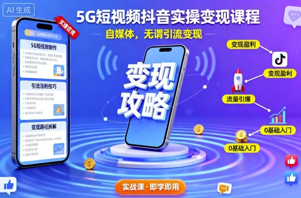 5G短视频抖音实操变现课程，自媒体，无谓引流变现-知行阁轻创网-分享网络赚钱项目-全网首发副业项目实操平台-副业创业项目网