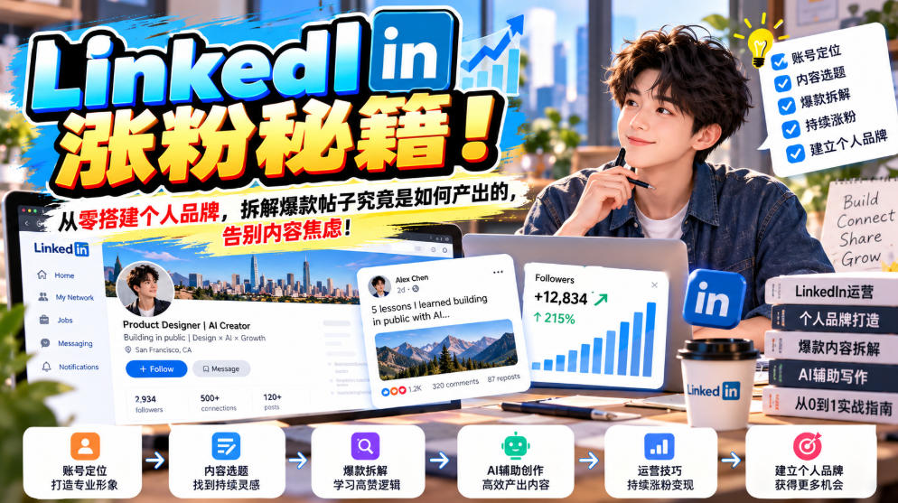 LinkedIn涨粉秘籍!从零搭建个人品牌,拆解爆款帖子究竟是如何产出的,告别内容焦虑!【原创双语字幕】-知行阁轻创网-分享网络赚钱项目-全网首发副业项目实操平台-副业创业项目网