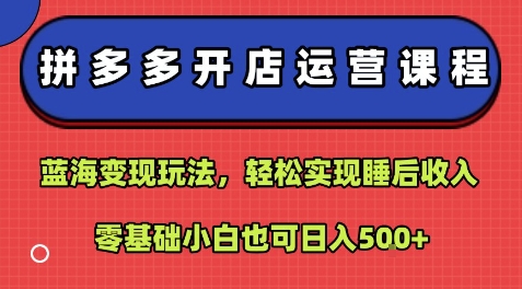 拼多多开店运营课程：蓝海变现玩法，轻松实现睡后收入，零基础小白也可日入5张-知行阁轻创网-分享网络赚钱项目-全网首发副业项目实操平台-副业创业项目网