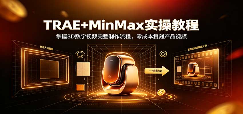 TRAE+MinMax实操教程：3D数字视频完整制作流程，零成本复刻产品视频-知行阁轻创网-分享网络赚钱项目-全网首发副业项目实操平台-副业创业项目网