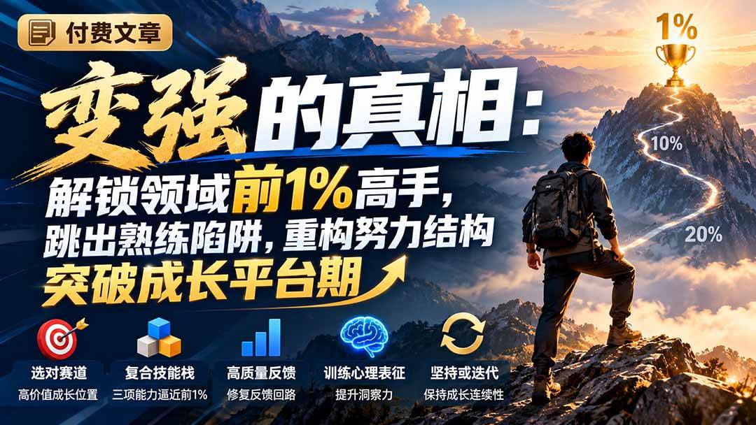 （21042期）付费文章：变强的真相：解锁领域前1%高手，跳出熟练陷阱，重构努力结构突破成长平台期-知行阁轻创网-分享网络赚钱项目-全网首发副业项目实操平台-副业创业项目网