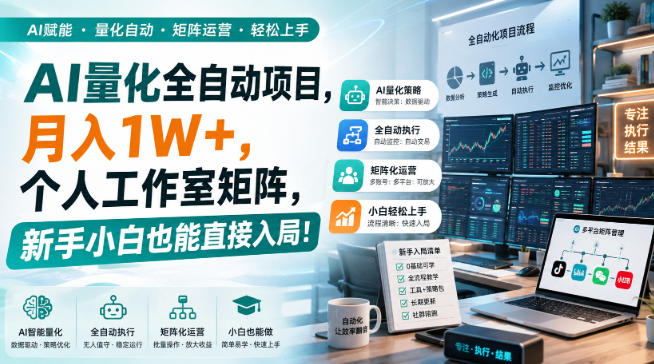 AI量化全自动挂机，月入1W+，个人工作室矩阵，新手小白也能直接入局！-知行阁轻创网-分享网络赚钱项目-全网首发副业项目实操平台-副业创业项目网