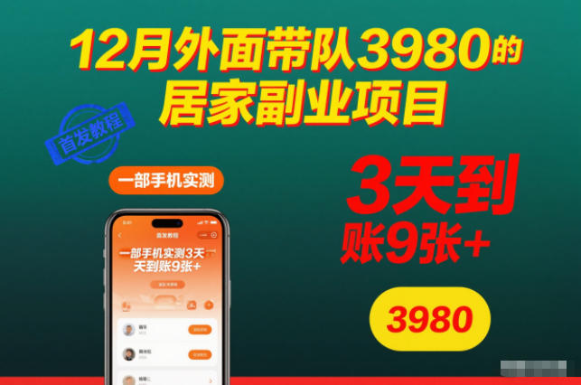 12月外面带队3980的居家副业项目,一部手机实测3天到账9张+,首发教程【揭秘】-知行阁轻创网-分享网络赚钱项目-全网首发副业项目实操平台-副业创业项目网