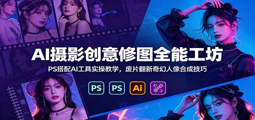 AI摄影创意修图全能工坊：PS搭配AI工具实操教学，废片翻新奇幻人像合成技巧-知行阁轻创网-分享网络赚钱项目-全网首发副业项目实操平台-副业创业项目网