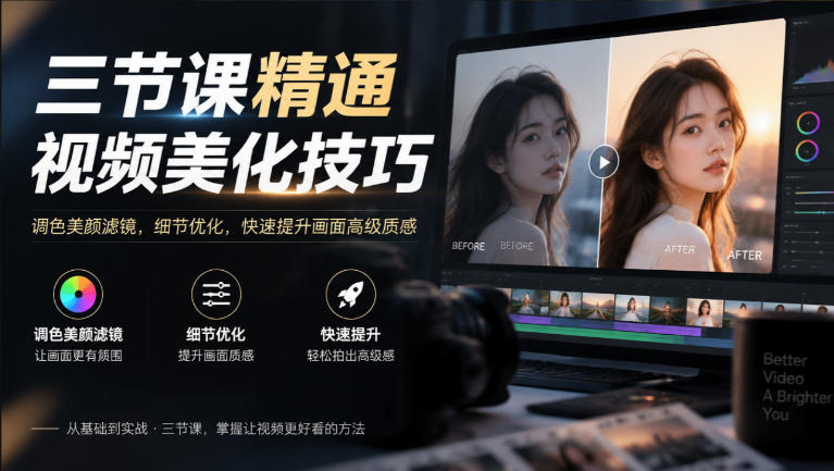 三节课精通视频美化技巧｜调色美颜滤镜，细节优化，快速提升画面高级质感-知行阁轻创网-分享网络赚钱项目-全网首发副业项目实操平台-副业创业项目网