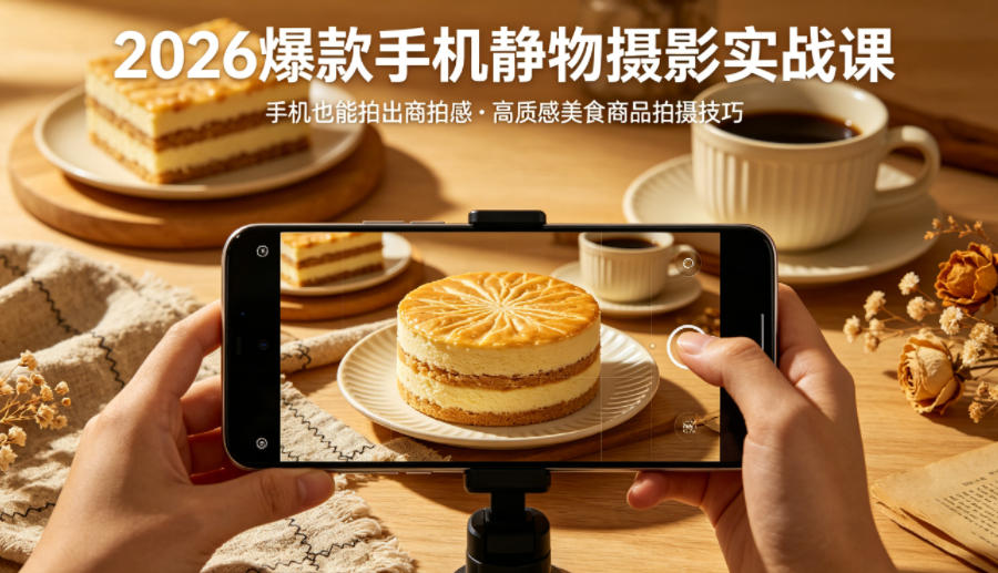 2026爆款手机静物摄影实战课，手机也能拍出商拍感，学会拍出高质感美食商品-知行阁轻创网-分享网络赚钱项目-全网首发副业项目实操平台-副业创业项目网