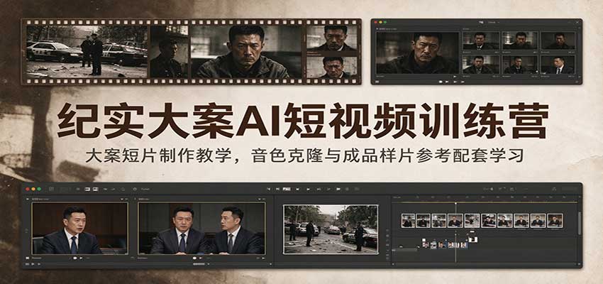 纪实大案AI短视频训练营：大案短片制作教学，音色克隆与成品样片参考配套学习-知行阁轻创网-分享网络赚钱项目-全网首发副业项目实操平台-副业创业项目网