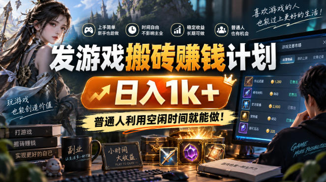 首发游戏搬砖賺钱计划，日入1k+，普通人利用空闲时间就能做！【揭秘】-知行阁轻创网-分享网络赚钱项目-全网首发副业项目实操平台-副业创业项目网