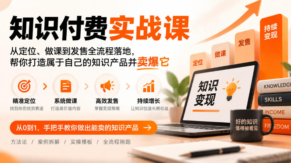 知识付费实战课：从定位、做课到发售全流程落地，帮你打造属于自己的知识产品并卖爆它-知行阁轻创网-分享网络赚钱项目-全网首发副业项目实操平台-副业创业项目网