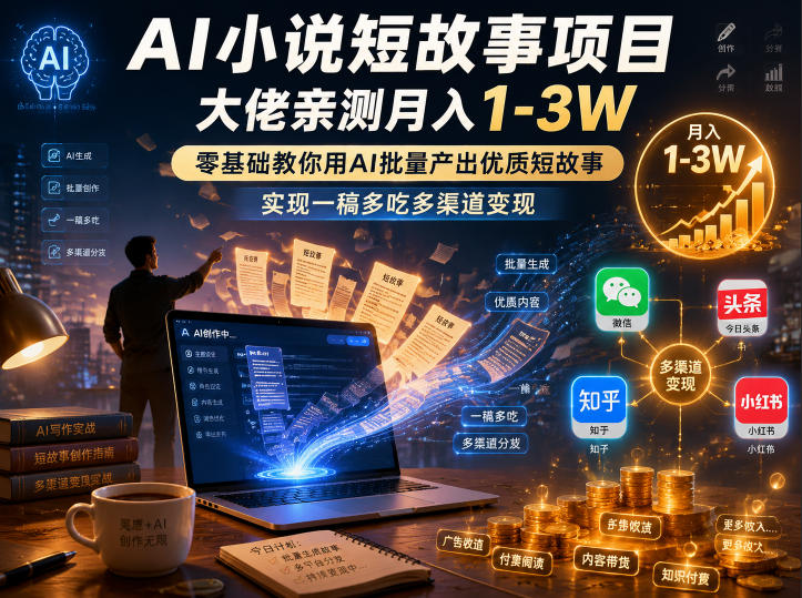 AI小说短故事项目,大佬亲测月入1-3W,零基础教你用AI批量产出优质短故事,实现一稿多吃多渠道变现(更新0824) AI小说短故事项目,大佬亲测月入1-3W,零基础教你用AI批量产出优质短故事,实现一稿多吃多渠道变现(更新0824)