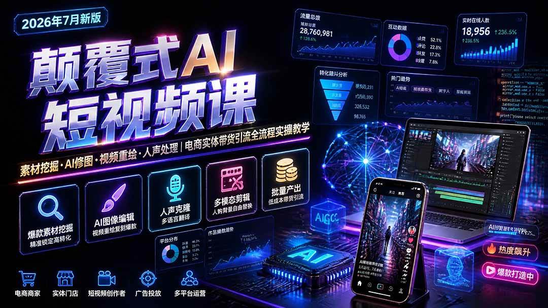(19630期)颠覆式AI短视频课|素材挖掘,AI修图,视频重绘,人声处理|电商实体带货引流全流程实操教学 (19630期)颠覆式AI短视频课|素材挖掘,AI修图,视频重绘,人声处理|电商实体带货引流全流程实操教学