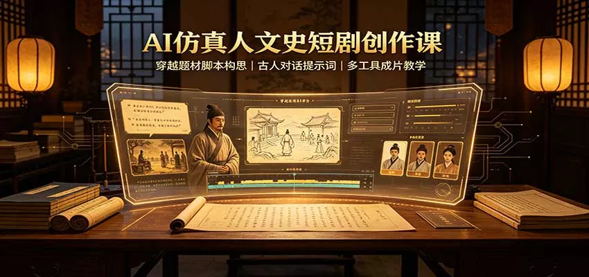 AI仿真人文史短剧创作课：穿越题材脚本构思，古人对话提示词，多工具成片教学-知行阁轻创网-分享网络赚钱项目-全网首发副业项目实操平台-副业创业项目网