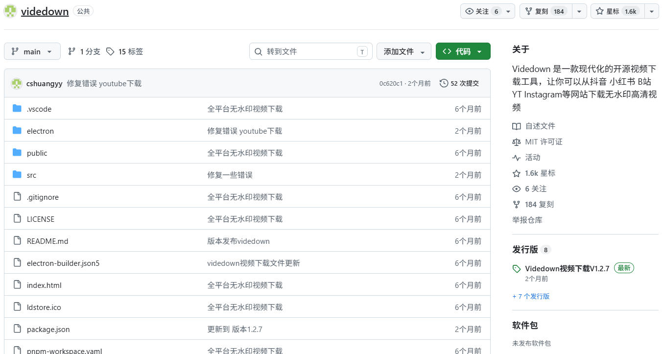 GitHub上1.6k stars开源下载器，界面清爽免费用，小红书某音B站youtube视频一键保存Videdown-知行阁轻创网-分享网络赚钱项目-全网首发副业项目实操平台-副业创业项目网