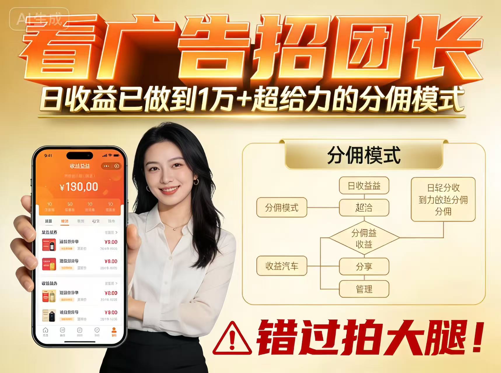 看广告招团长，团队收益已做到日入1万，分佣模式超给力，错过拍大腿-知行阁轻创网-分享网络赚钱项目-全网首发副业项目实操平台-副业创业项目网