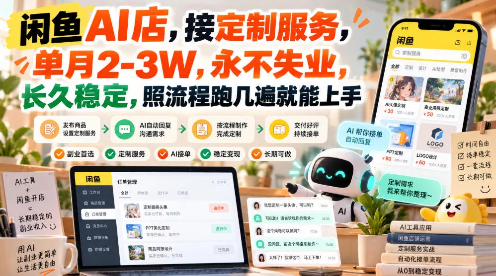 闲鱼AI店，接定制服务，单月2-3W，永不失业，长久稳定，照流程跑几遍就能上手-知行阁轻创网-分享网络赚钱项目-全网首发副业项目实操平台-副业创业项目网