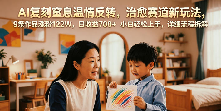 AI复刻窒息温情反转,治愈赛道新玩法,9条作品涨粉122W,日收益700+ 小白轻松上手,详细流程拆解-知行阁轻创网-分享网络赚钱项目-全网首发副业项目实操平台-副业创业项目网