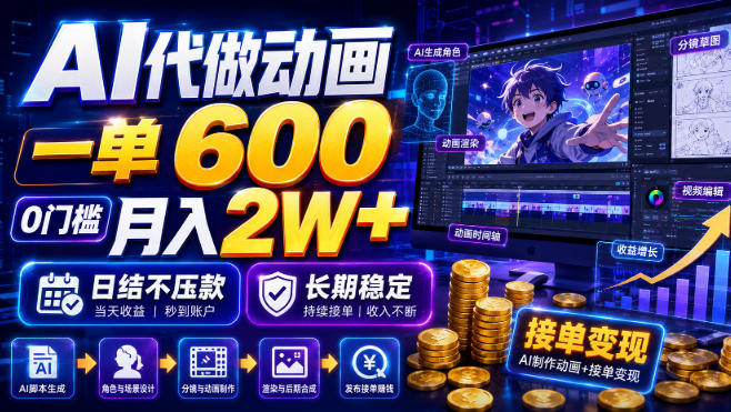 AI代做动画，一单600，0门槛月入2W+，日结不压款，长期稳定【揭秘】-知行阁轻创网-分享网络赚钱项目-全网首发副业项目实操平台-副业创业项目网