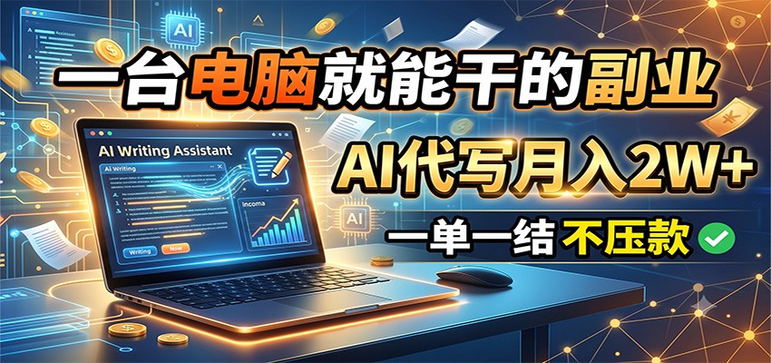 一台电脑就能干的副业，AI代写月入2W+，一单一结不压款-知行阁轻创网-分享网络赚钱项目-全网首发副业项目实操平台-副业创业项目网
