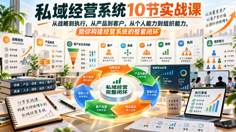 私域经营系统10节实战课，从战略到执行，从产品到客户，从个人能力到组织能力，助你构建经营系统的整套闭环-知行阁轻创网-分享网络赚钱项目-全网首发副业项目实操平台-副业创业项目网