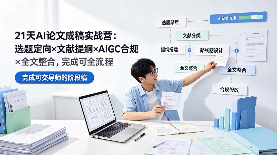 (19334期)21天AI论文成稿实战营:选题定向×文献提纲×AIGC合规×全文整合,完成可交导师的阶段稿 (19334期)21天AI论文成稿实战营:选题定向×文献提纲×AIGC合规×全文整合,完成可交导师的阶段稿