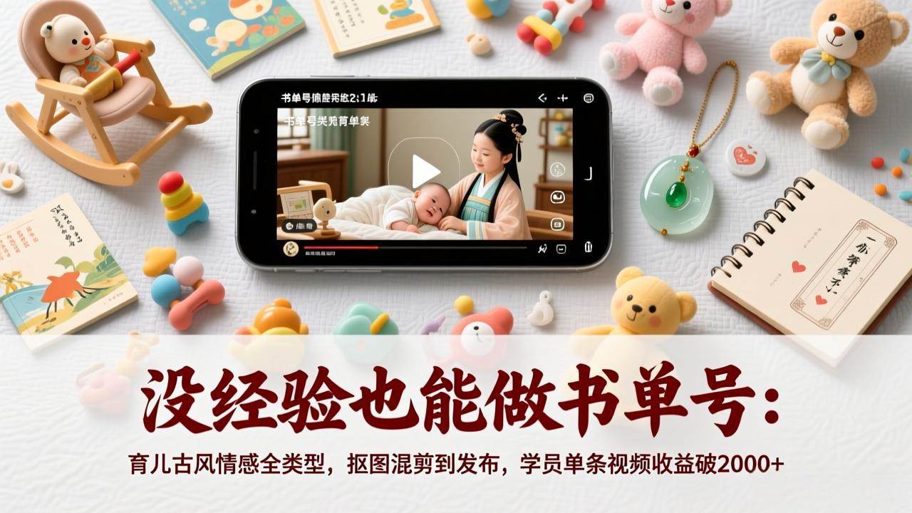 （17389期）没经验也能做书单号：育儿古风情感全类型，抠图混剪到发布，学员单条视频收益破2000+-知行阁轻创网-分享网络赚钱项目-全网首发副业项目实操平台-副业创业项目网