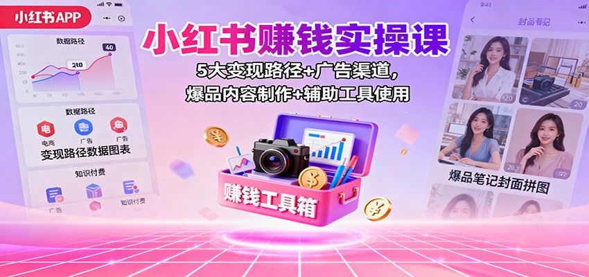 小红书赚钱实操课:5大变现路径+广告渠道,爆品内容制作+辅助工具使用-知行阁轻创网-分享网络赚钱项目-全网首发副业项目实操平台-副业创业项目网