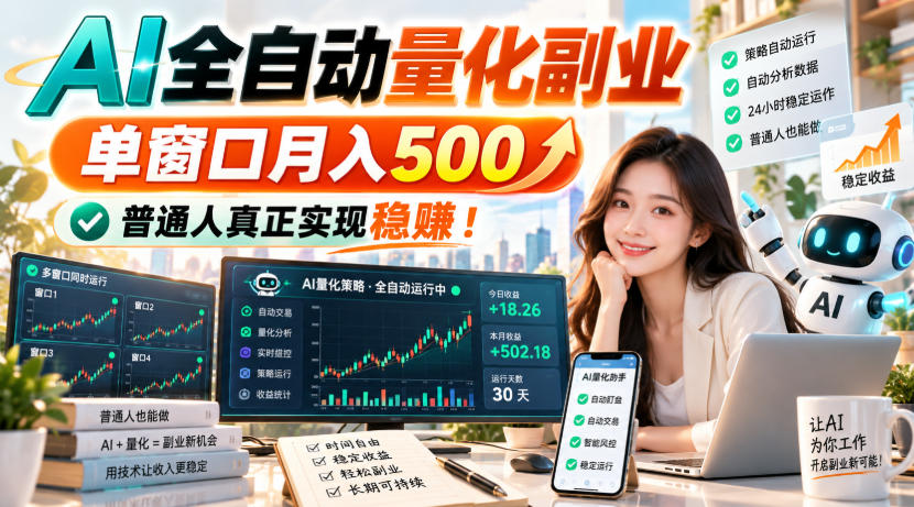 AI全自动量化副业，单窗口月入500，普通人真正实现稳賺！【揭秘】-知行阁轻创网-分享网络赚钱项目-全网首发副业项目实操平台-副业创业项目网