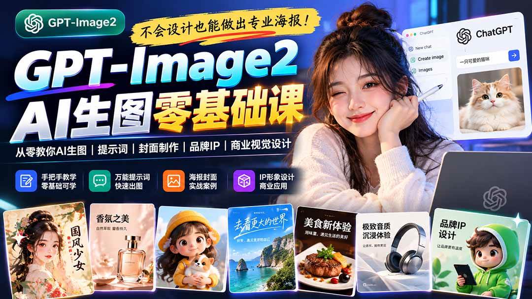 （20944期）不会设计也能做出专业海报！GPT-Image2从零教你AI生图、提示词、封面制作、品牌IP与商业视觉设计-知行阁轻创网-分享网络赚钱项目-全网首发副业项目实操平台-副业创业项目网