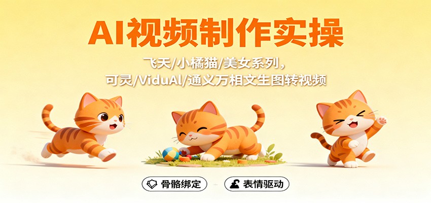 AI视频制作实操，飞天/小橘猫/美女系列，可灵/ViduAl/通义万相文生图转视频-知行阁轻创网-分享网络赚钱项目-全网首发副业项目实操平台-副业创业项目网