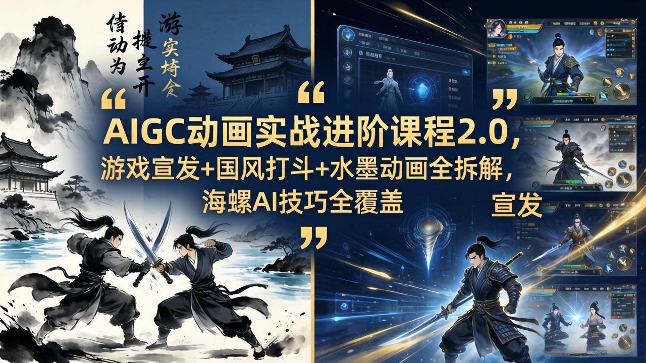 （18235期）AIGC动画实战进阶课程2.0，游戏宣发+国风打斗+水墨动画全拆解，海螺AI技巧全覆盖-知行阁轻创网-分享网络赚钱项目-全网首发副业项目实操平台-副业创业项目网