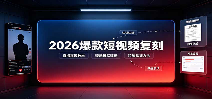 2026爆款短视频复刻：直播实操教学，配套文字文档掌握全流程-知行阁轻创网-分享网络赚钱项目-全网首发副业项目实操平台-副业创业项目网