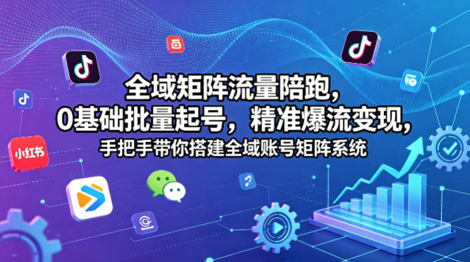 全域矩阵流量陪跑，0基础批量起号，精准爆流变现，手把手带你搭建全域账号矩阵系统-知行阁轻创网-分享网络赚钱项目-全网首发副业项目实操平台-副业创业项目网