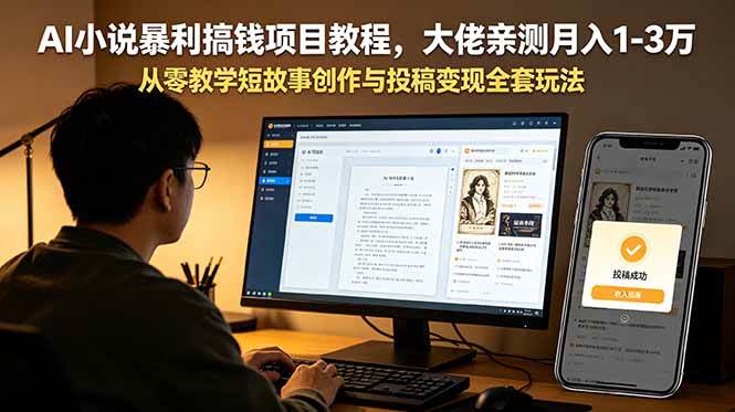 （18913期）AI小说暴利搞钱项目教程-更新，大佬亲测月入1-3万，从零教学短故事创作与投稿变现全套玩法-知行阁轻创网-分享网络赚钱项目-全网首发副业项目实操平台-副业创业项目网
