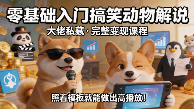 零基础入门搞笑动物解说，大佬私藏完整变现课程，照着模板就能做出高播放-知行阁轻创网-分享网络赚钱项目-全网首发副业项目实操平台-副业创业项目网