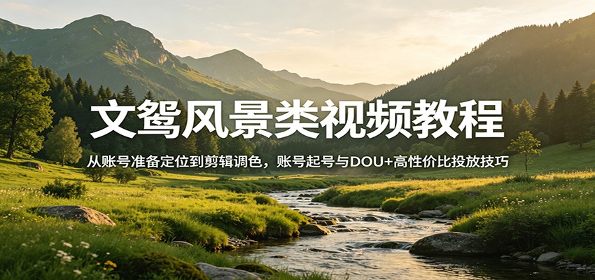 文鸳风景类视频教程：从账号准备定位到剪辑调色，账号起号与DOU+高性价比投放技巧-知行阁轻创网-分享网络赚钱项目-全网首发副业项目实操平台-副业创业项目网