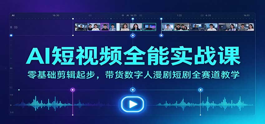 AI短视频全能实战课：零基础剪辑起步，带货数字人漫剧短剧全赛道教学-知行阁轻创网-分享网络赚钱项目-全网首发副业项目实操平台-副业创业项目网