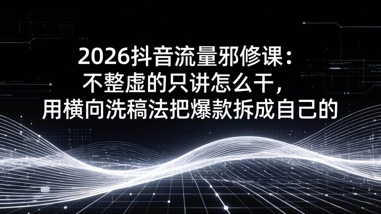 （17725期）2026抖音流量邪修课：不整虚的只讲怎么干，用横向洗稿法把爆款拆成自己的-知行阁轻创网-分享网络赚钱项目-全网首发副业项目实操平台-副业创业项目网