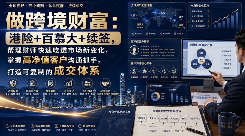 做跨境财富：港险+百慕大+续签，帮理财师快速吃透市场新变化，掌握高净值客户沟通抓手，打造可复制的成交体系-知行阁轻创网-分享网络赚钱项目-全网首发副业项目实操平台-副业创业项目网