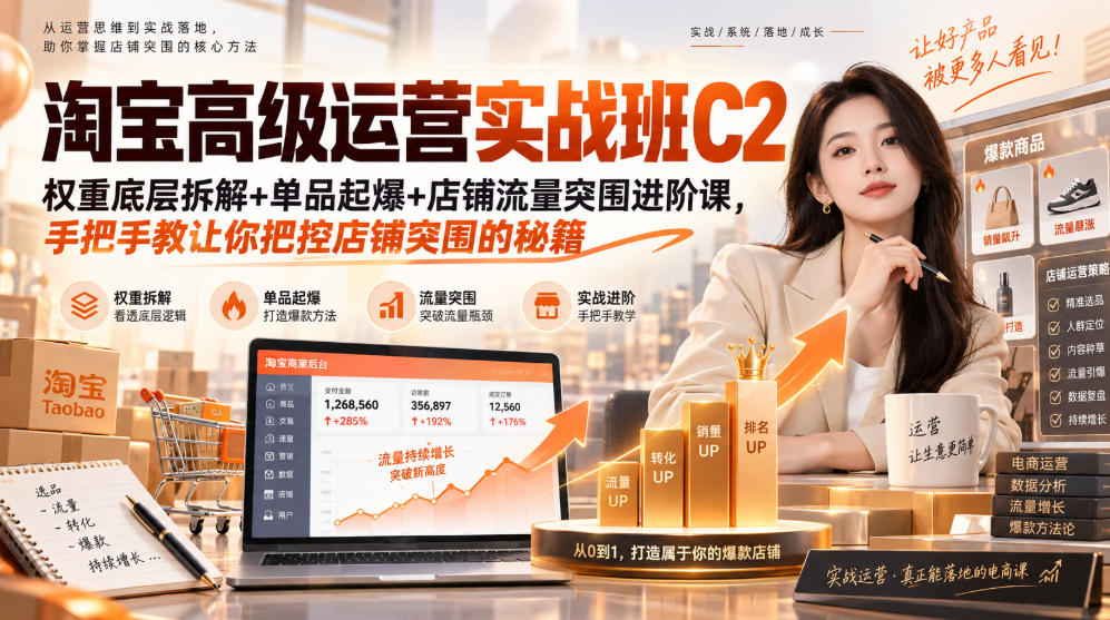 淘宝高级运营实战班C2｜权重底层拆解+单品起爆+店铺流量突围进阶课，手把手教让你把控店铺突围的秘籍-知行阁轻创网-分享网络赚钱项目-全网首发副业项目实操平台-副业创业项目网