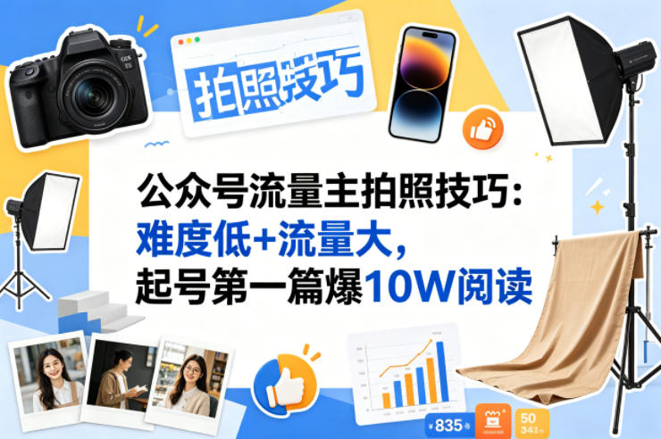 公众号流量主之拍照技巧赛道，难度低+流量大，起号第一篇就爆了10w阅读-知行阁轻创网-分享网络赚钱项目-全网首发副业项目实操平台-副业创业项目网