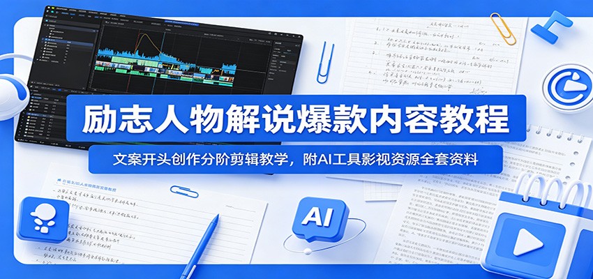 励志人物解说爆款内容教程:文案开头创作分阶剪辑教学,附AI 工具影视资源全套资料-知行阁轻创网-分享网络赚钱项目-全网首发副业项目实操平台-副业创业项目网
