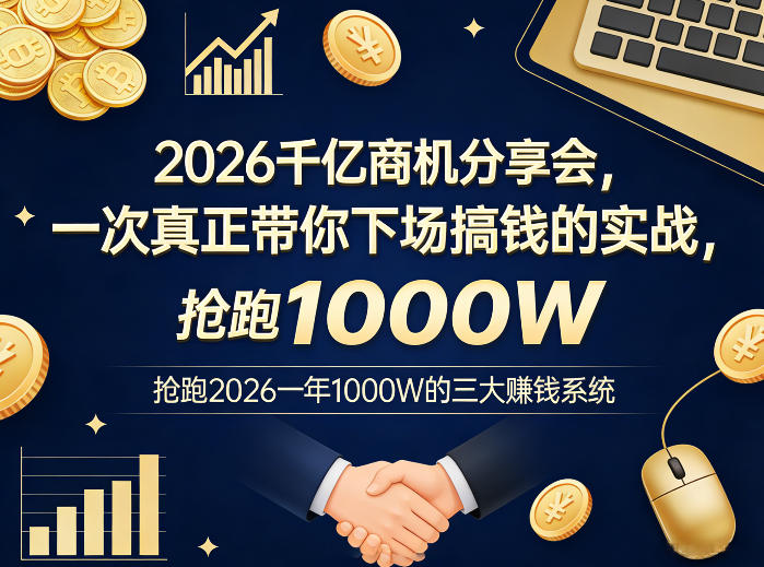 2026千亿商机分享会，一次真正带你下场搞钱的实战，抢跑2026一年1000W的三大賺钱系统-知行阁轻创网-分享网络赚钱项目-全网首发副业项目实操平台-副业创业项目网