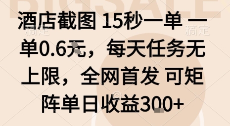 酒店截图15秒一单，一单0.6米，每天任务无上限，全网首发可矩阵单日收益3张【揭秘】-知行阁轻创网-分享网络赚钱项目-全网首发副业项目实操平台-副业创业项目网