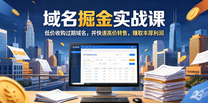 域名交易掘金实战课，低价收购过期域名，并快速高价转售，賺取丰厚利润【原创双语字幕】-知行阁轻创网-分享网络赚钱项目-全网首发副业项目实操平台-副业创业项目网